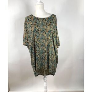 LuLaRoe Shirt Scoop Neck High-Low Hemline Tunic Size L Paisley Green Black Beige